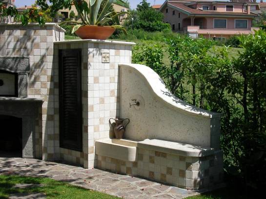 Garden furniture and barbecue oven and sink